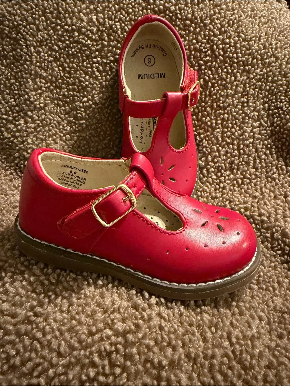 FootMates Girls' Red T-Strap Perforated Mary Janes